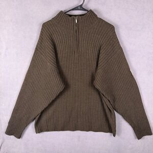 Levis Sweater Mens Large Wool Blend Ribbed 1/4 Zip Pullover Brown Vintage 90s